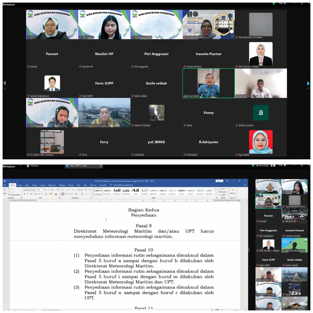 Rapat Lanjutan Harmonisasi Rancangan Peraturan Badan Meteorologi, Klimatologi, dan Geofisika tentang Pelayanan Informasi Meteorologi Maritim