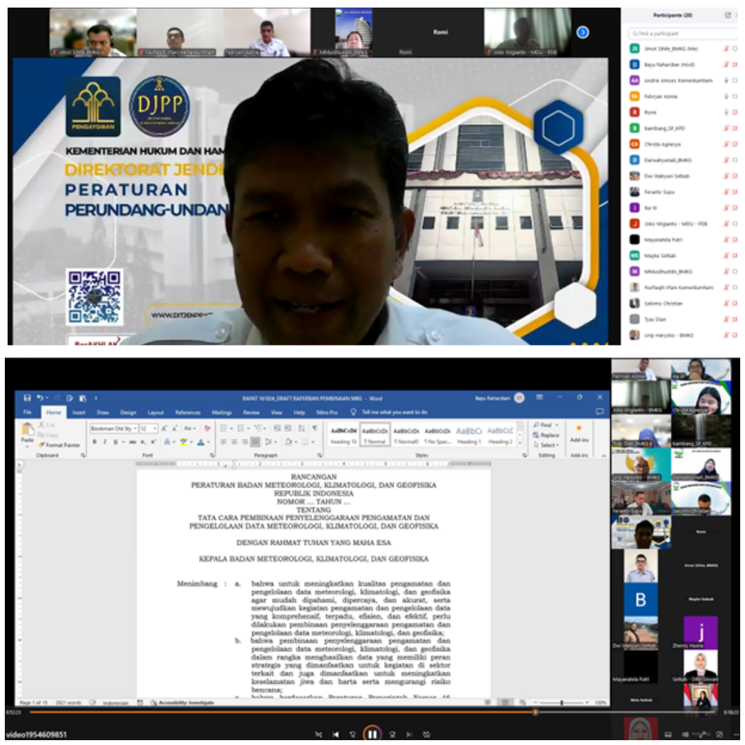 RAPAT HARMONISASI RANCANGAN PERATURAN BMKG TENTANG TATA CARA PEMBINAAN PENYELENGGARAAN PENGAMATAN DAN PENGELOLAAN DATA METEOROLOGI, KLIMATOLOGI, DAN GEOFISIKA