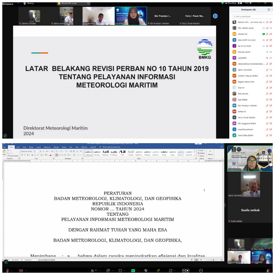 Rapat Pleno Pengharmonisasian, Pembulatan, dan Pemantapan Konsepsi Rancangan Peraturan BMKG tentang Pelayanan Informasi Meteorologi Maritim