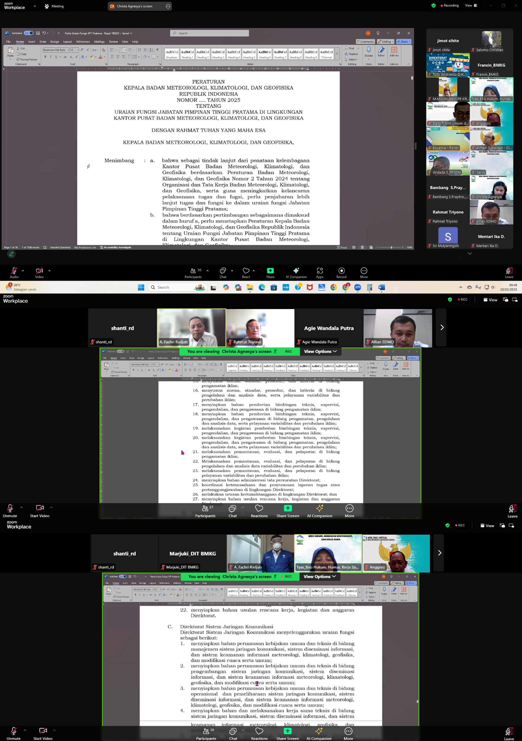 Harmonisasi Internal atas Rancangan Peraturan Kepala BMKG tentang Uraian Fungsi Jabatan Pimpinan Tinggi Pratama di Lingkungan Kantor Pusat BMKG