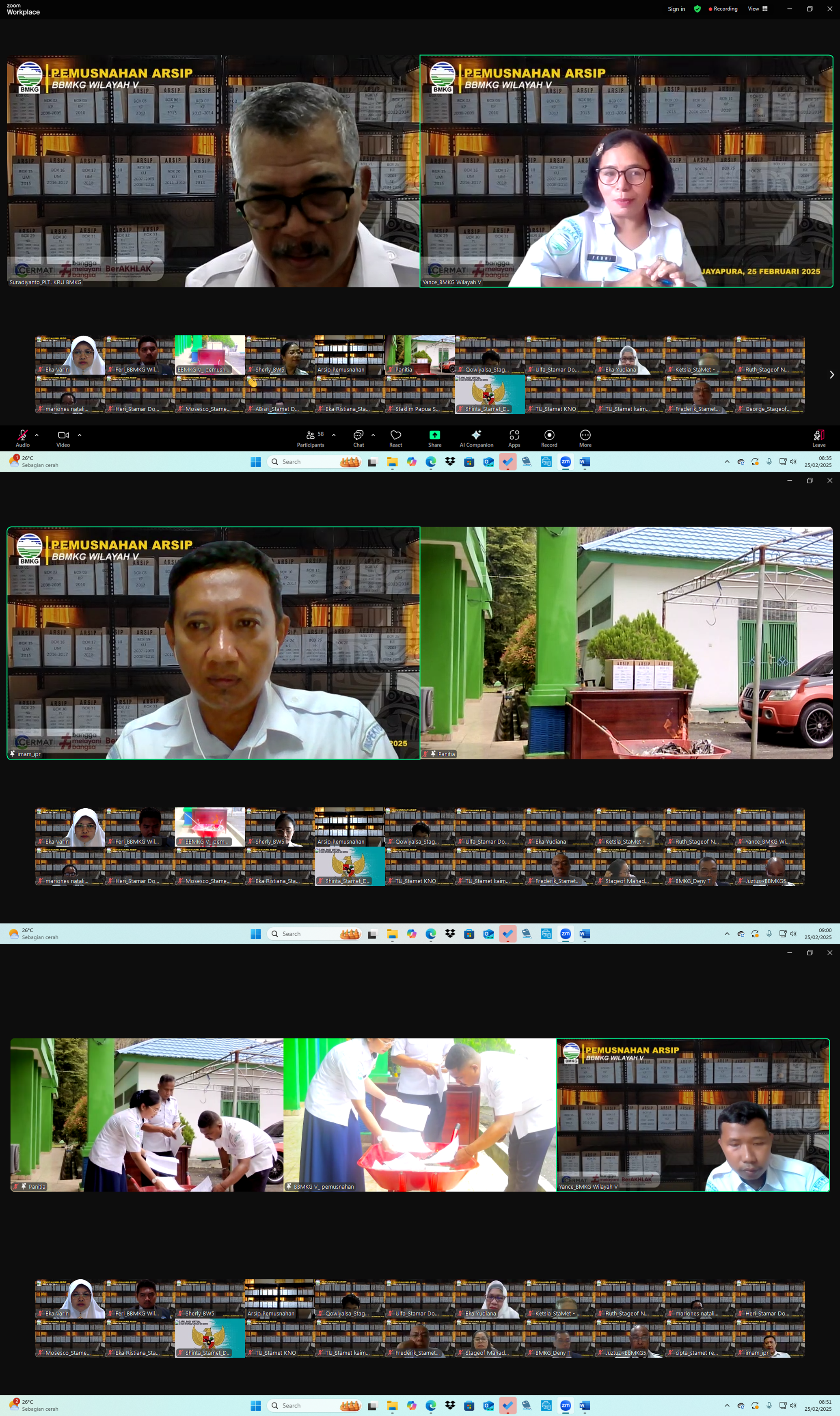 Keikutsertaan dalam Kegiatan Pemusnahan Arsip Tahun 1989-2019 pada Balai Besar Meteorologi, Klimatologi, dan Geofisika Wilayah V