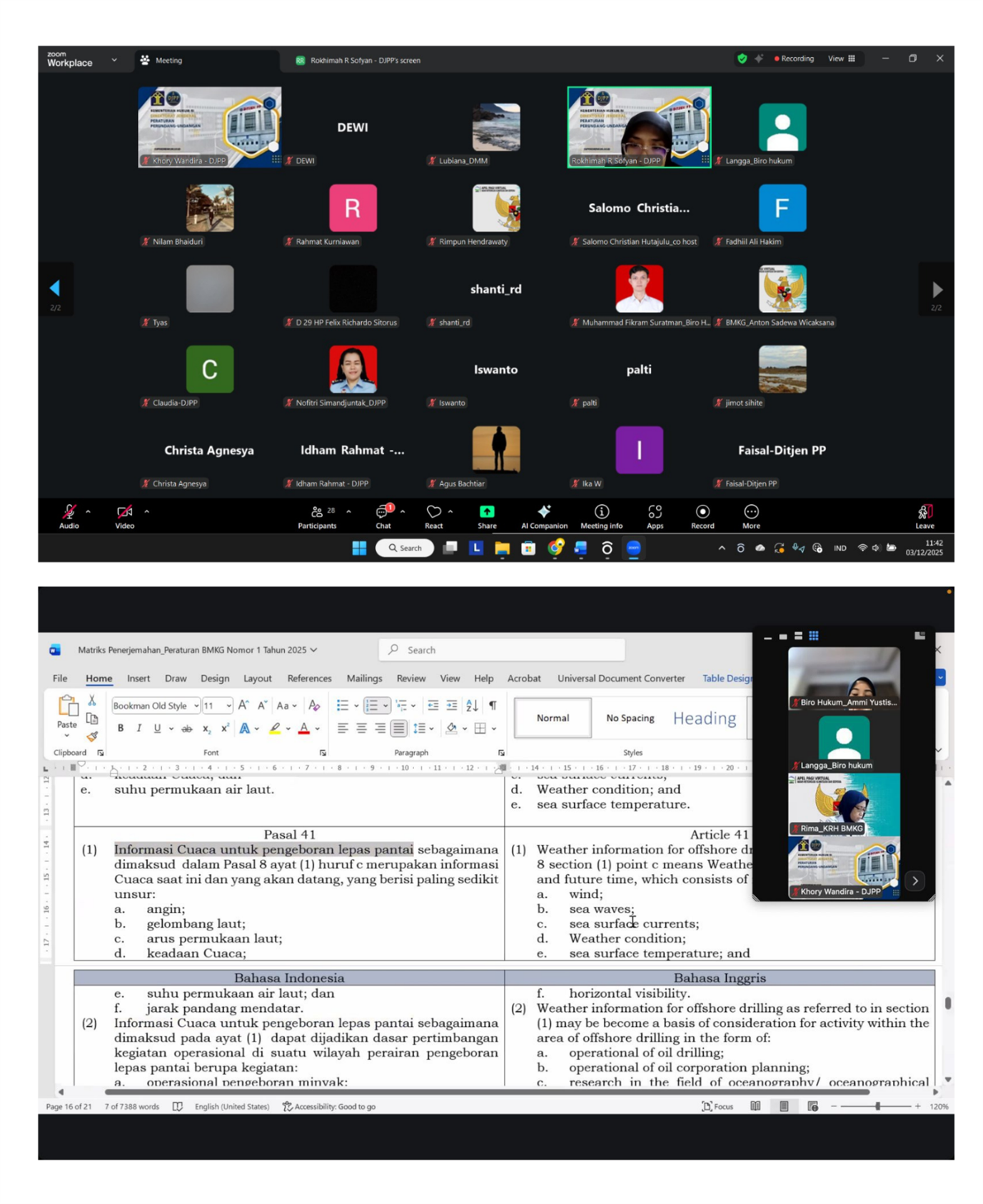 Rapat Penerjemahan Peraturan Badan Meteorologi, Klimatologi, dan Geofisika Nomor 1 Tahun 2025 tentang Pelayanan Informasi Meteorologi Maritim