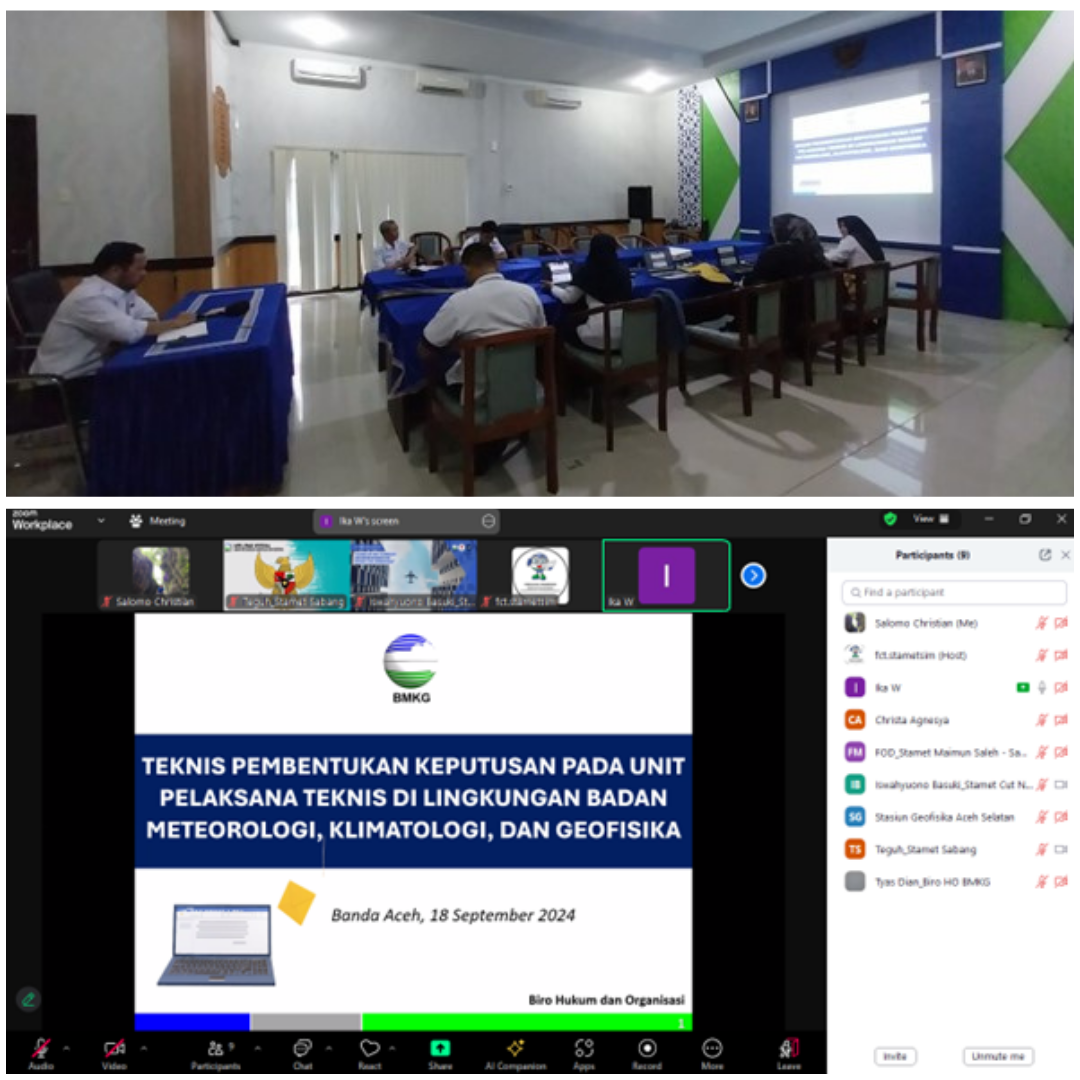 Sosialisasi Teknis Penyusunan Keputusan Bagi Unit Pelaksana Teknis BMKG di Provinsi Aceh 